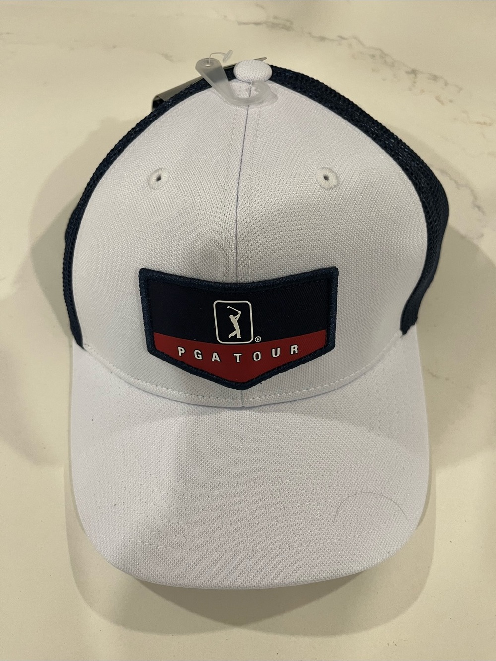 PGA TOUR Men's White & Navy Patch Trucker Cap NWT 🧢 ⛳️